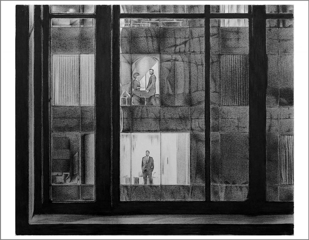 Windows 2 Windows Windows 2 Windows Charcoal on Canvas by Ofill Echevarria